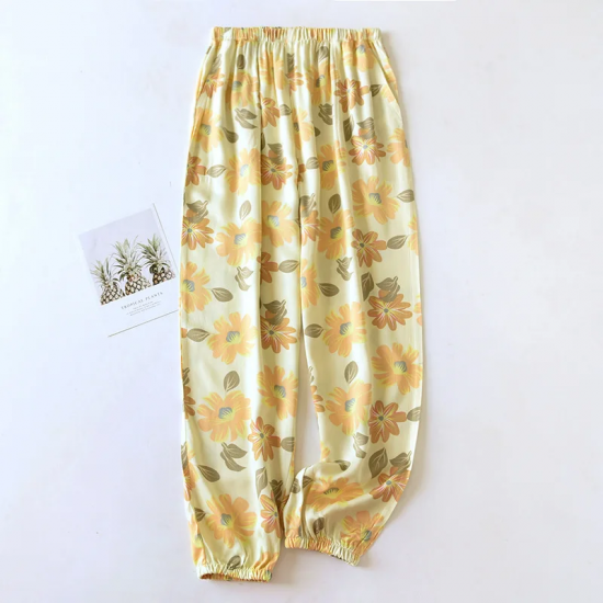 2025 Spring/Summer New Women's Sleeping Pants Viscous Fiber Gongsatin Ladies Beach Pants Mosquito Proof Pants Flower Home Pants