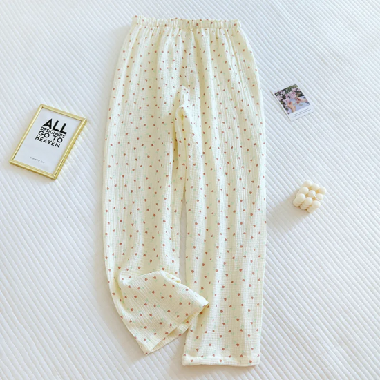 2025 Japanese Spring/Summer New Women's Pajama Pants 100% Cotton Crepe Pants Sweet and Cute Pajama Ladies Loose Home Pants