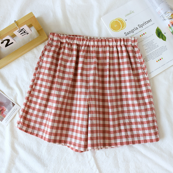 2025 New Summer Couple Japanese Shorts 100% Cotton Men's and Women's Plaid Simple Large Thin Home Shorts plaid pajama pants