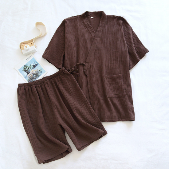 Summer New Style Japanese Kimono Pajamas Suit Couple Thin Cotton Crepe Men's Short-Sleeved Shorts Two-piece Women's Home Service Summer New Style Japanese Kimono Pajamas Suit Couple Thin Cotton Crepe Men's Short-Sleeved Shorts Two-piece Women's Home Service